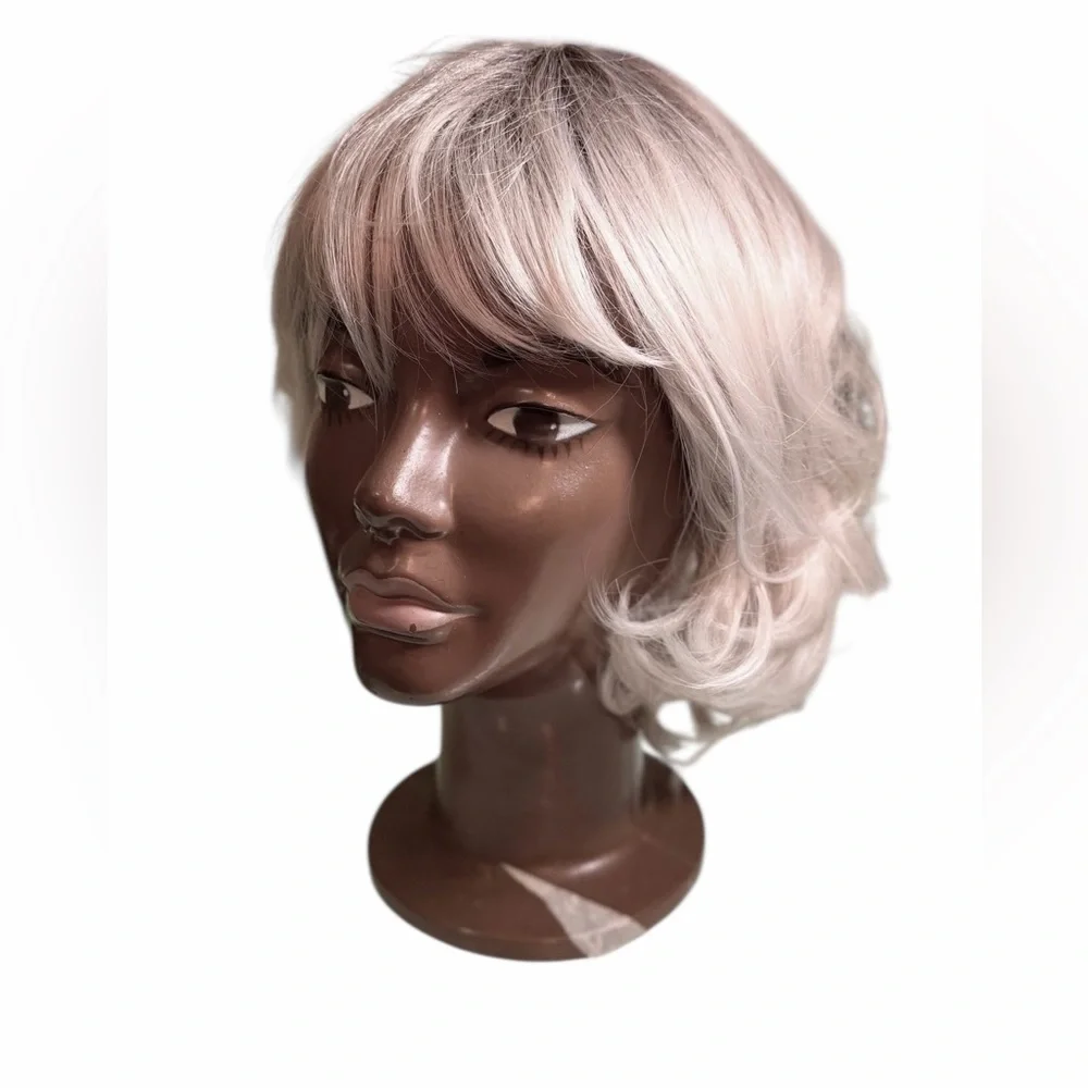 Silvery Grey Platinum Blonde Curly Women's 12” Wig with Bangs - Picture 10 of 16
